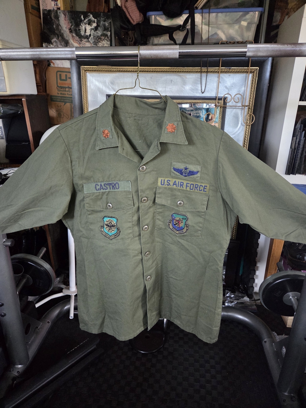 U.S. Air Force Green Military Button-Up Shirt with Patches